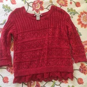 American Rag cropped lace hem red sweater